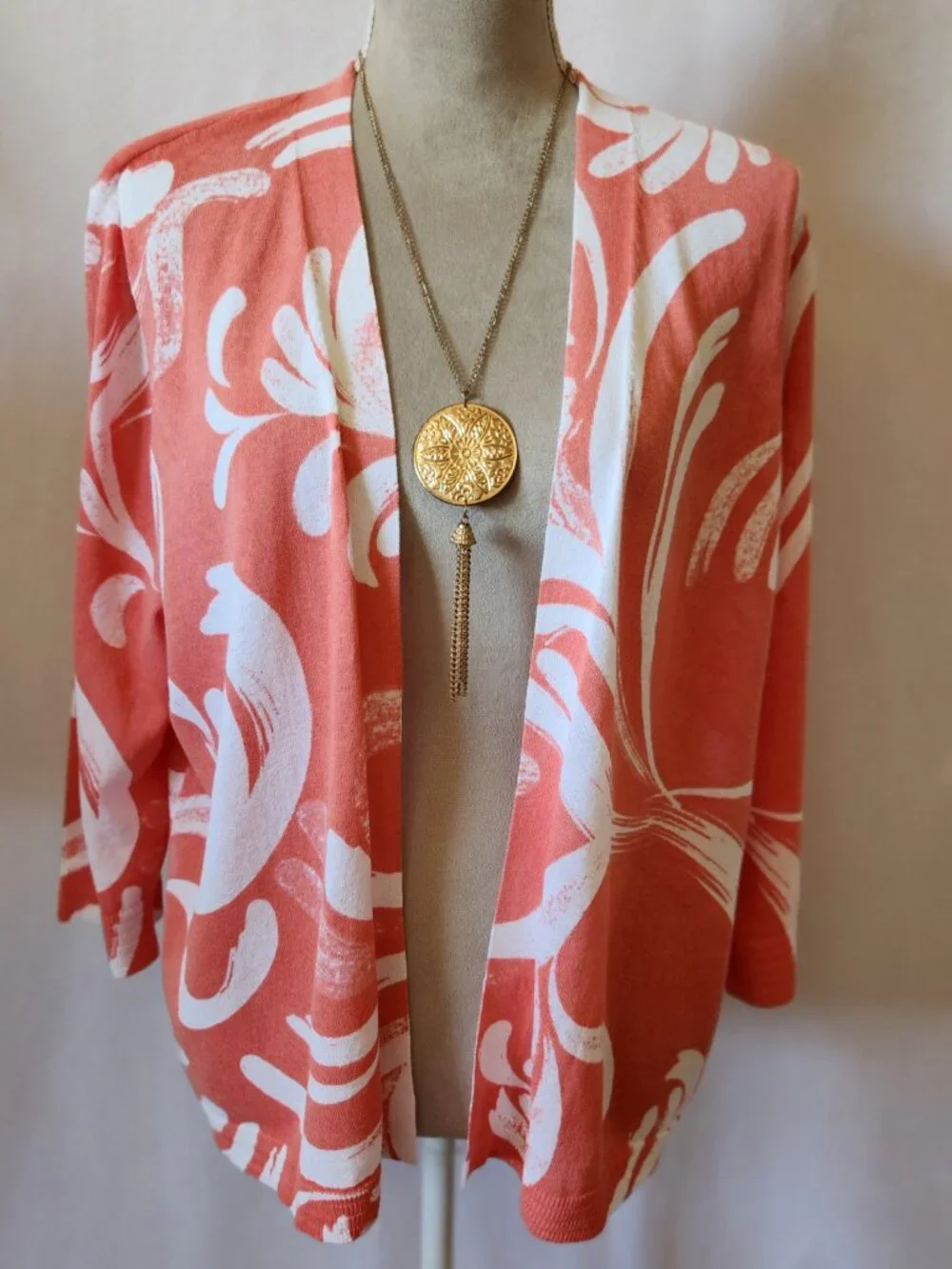 Chico's Women's Size 2/12-14 (L) Orange Summer Romance Open Front Cardigan